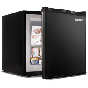 EUHOMY Mini Freezer Countertop, 1.1 Cubic Feet, Single Door Compact Upright Freezer with Reversible Door, Removable Shelves, Small freezer for Home/Dorms/Apartment/Office, Black