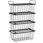 iSPECLE Freezer Organizer Bins - 4 Pack Stackable Chest Freezer Organizer for 7 Cu.FT Deep Freezer Sort Frozen Food, Easily Get Food from the Bottom with Side Handles Add Storage Space, Black