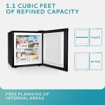 EUHOMY Mini Freezer Countertop, 1.1 Cubic Feet, Single Door Compact Upright Freezer with Reversible Door, Removable Shelves, Small freezer for Home/Dorms/Apartment/Office, Black