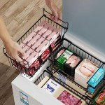 iSPECLE Freezer Organizer Bins - 4 Pack Stackable Chest Freezer Organizer for 7 Cu.FT Deep Freezer Sort Frozen Food, Easily Get Food from the Bottom with Side Handles Add Storage Space, Black