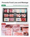 iSPECLE Freezer Organizer Bins - 4 Pack Stackable Chest Freezer Organizer for 7 Cu.FT Deep Freezer Sort Frozen Food, Easily Get Food from the Bottom with Side Handles Add Storage Space, Black
