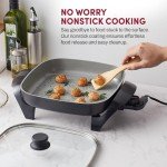 Elite Gourmet EG2212 12"x12"x2.15” Healthy Ceramic Coated Electric Skillet, Dishwasher Safe, Rapid Heat Up, 1200W, Dark Grey