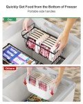 iSPECLE Freezer Organizer Bins - 4 Pack Stackable Chest Freezer Organizer for 7 Cu.FT Deep Freezer Sort Frozen Food, Easily Get Food from the Bottom with Side Handles Add Storage Space, Black