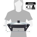 Elite Gourmet EG2212 12"x12"x2.15” Healthy Ceramic Coated Electric Skillet, Dishwasher Safe, Rapid Heat Up, 1200W, Dark Grey
