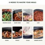 GreenPan Elite 8 - in -1 Programmable 6QT Electric Slow Cooker, Dishwasher Safe Lid & Removable Crock, PFAS-Free Healthy Ceramic Nonstick Multi-Cooker, Sear, Sauté/Brown, Steam Basket, Roast, White