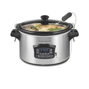Hamilton Beach Portable 6 Quart Set & Forget Digital Programmable Slow Cooker with Lid Lock, Temperature Probe & Defrost Setting, Dishwasher Safe Crock & Lid, Silver (33869)