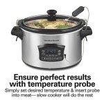 Hamilton Beach Portable 6 Quart Set & Forget Digital Programmable Slow Cooker with Lid Lock, Temperature Probe & Defrost Setting, Dishwasher Safe Crock & Lid, Silver (33869)