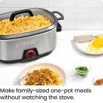 Chefman 6-Quart Slow Cooker, Electric Countertop Cooking, Stovetop & Oven-Safe Removable Insert for Browning & Sautéing, Family-Size Soups & Stews, Nonstick & Dishwasher-Safe Interior,Stainless Steel