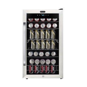 Whynter Beverage Refrigerator with Glass, 136-Can Cu. Ft. Drink Mini Fridge with Lock and Digital Control, BR-1211DS, 3.4 Cubic Feet, Stainless Steel Door/Black Sides