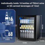 Joy Pebble Beverage Refrigerator Cooler 1.7 Cu.Ft, 16 Bottle 68 Can - Mini Fridge with Glass Door for Beer Drinks Wines,Freestanding beverage fridge with Adjustable Shelving