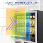 Beverage Refrigerator 24 inch-200 Can Drink Fridge with Glass Door, Under Counter/Freestanding Beverage Cooler with Temperature Memory, Reversible Door, Quick Cooling, Cooler for Beer, Soda, Wine