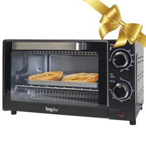 Total Chef Toaster Oven 4 Slice Small Compact Kitchen Appliance Pizza Bake Toast Rost Broil Bread Toaster Auto Shutoff timer Crumble Tray Natural Convection Countertop Black Stainless Steel