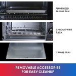 Total Chef Toaster Oven 4 Slice Small Compact Kitchen Appliance Pizza Bake Toast Rost Broil Bread Toaster Auto Shutoff timer Crumble Tray Natural Convection Countertop Black Stainless Steel