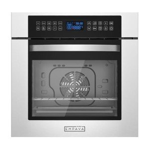 Empava 24" Electric Convection Single Wall Oven 10 Cooking Functions Deluxe 360° ROTISSERIE with Sensitive Touch Control in Stainless Steel, Silver