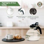 Borosilicate Glass Whistling Tea Kettle - 12 Cup