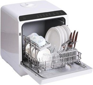 Compact Countertop Dishwasher with Built-In Water Tank