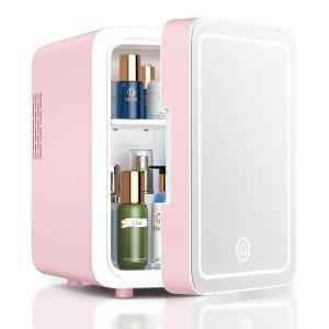 Cute Mini Fridge with Mirror Light for Skin Care