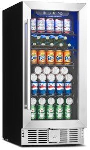 15-Inch Under Counter Beverage Refrigerator with Glass Door