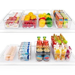 8-Piece Clear Fridge Organizer Bins Set