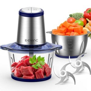 DEVINC Electric Food Processor with 2 Bowls & Blades