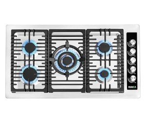 BUMIGA 36" Stainless Steel Gas Cooktop with LED Knobs