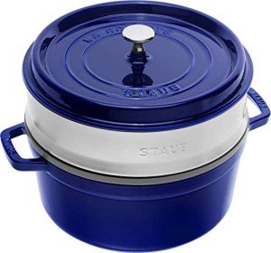 Dark Blue Staub 26cm Round Cocotte with Steamer