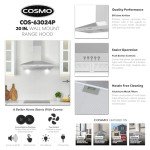 COSMO 30" Wall Mount Range Hood with LED Lights