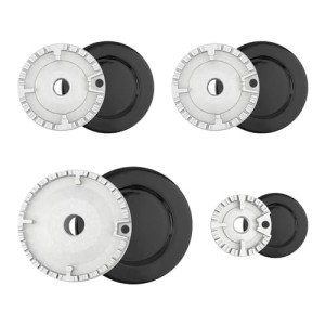 Set of 4 Gas Stove Burner Caps - Black & Silver