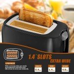 Black 2-Slice Toaster with Wide Slots and 7 Settings