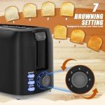 Black 2-Slice Toaster with Wide Slots and 7 Settings