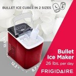 Frigidaire Compact Red Countertop Ice Maker, 26lbs Daily