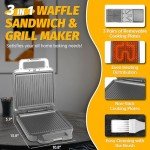 3-in-1 Electric Panini Grill and Waffle Maker