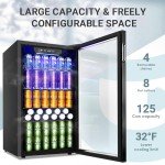 EUHOMY 126 Can Beverage Cooler with Glass Door
