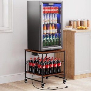 Mini Fridge Cart with Charging Station - 220 LBS Capacity