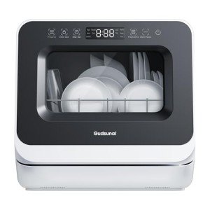 Gudsunal Compact Dishwasher with 6 Programs, Black