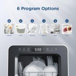 Gudsunal Compact Dishwasher with 6 Programs, Black