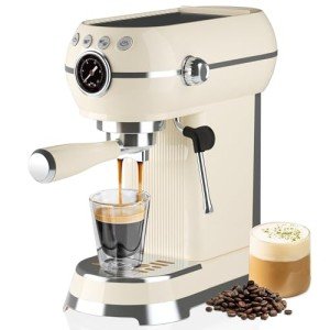 SUSTEAS Espresso Machine with Milk Frother, Beige