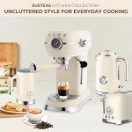 SUSTEAS Espresso Machine with Milk Frother, Beige