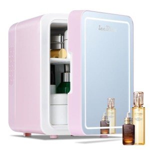 Mini Beauty Fridge with LED Mirror - Pink
