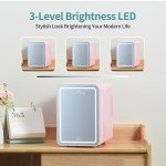 Mini Beauty Fridge with LED Mirror - Pink