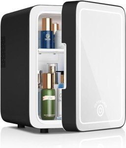 Cute Mini Makeup Fridge with LED Mirror Light
