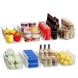 8-Pack Clear Plastic Fridge Organizer Bins