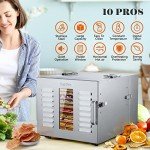 10-Tray Commercial Food Dehydrator - 1000W Stainless Steel