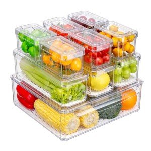 KUMD Stackable Fridge Organizer Bins with Lids