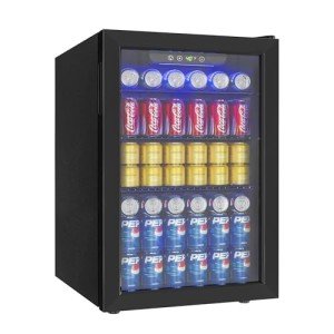 100 Can Mini Fridge with Glass Door and LED