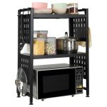 Adjustable 3-Tier Microwave Oven Rack with Hooks