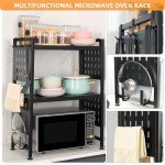 Adjustable 3-Tier Microwave Oven Rack with Hooks