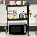 Adjustable 3-Tier Microwave Oven Rack with Hooks