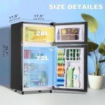 WANAI Mini Fridge with Freezer - Black Double Door