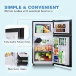 WANAI Mini Fridge with Freezer - Black Double Door
